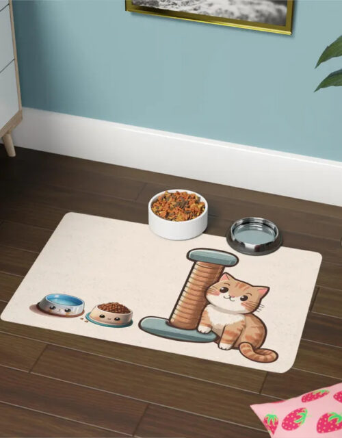 Pet Food Mat Cute Orange Cat (12x18)